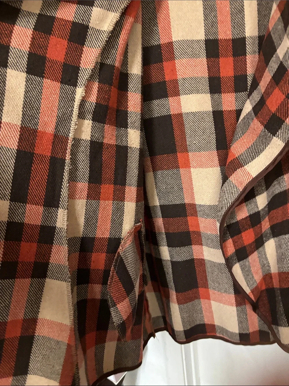 Plaid Hooded Sleeveless Vest in Brown, Orange & Cream,24” pit to pit